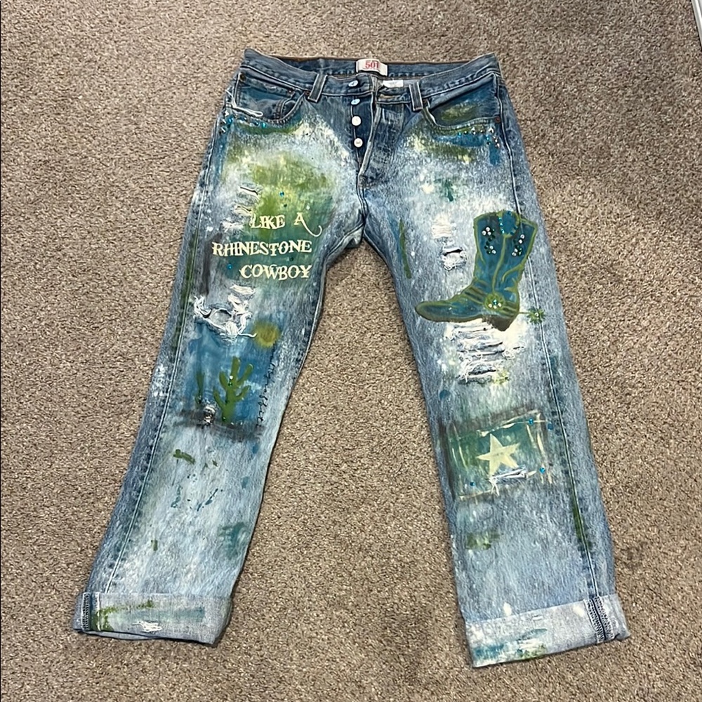 Levi's unique western Jeans with Distressed Details and Paint Splatters